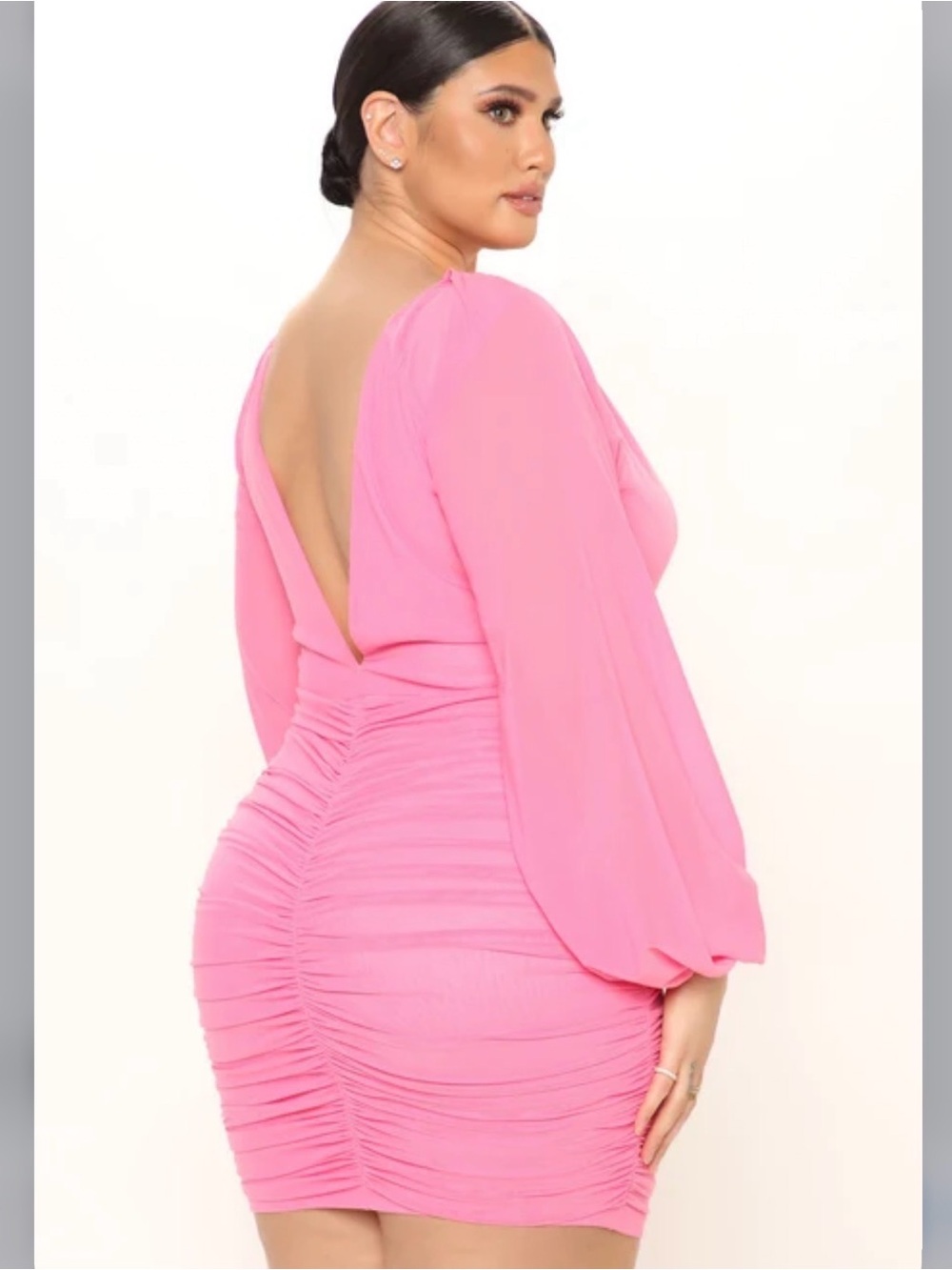 Fashion Nova Pink Ruched Open-Back Bodycon Dress